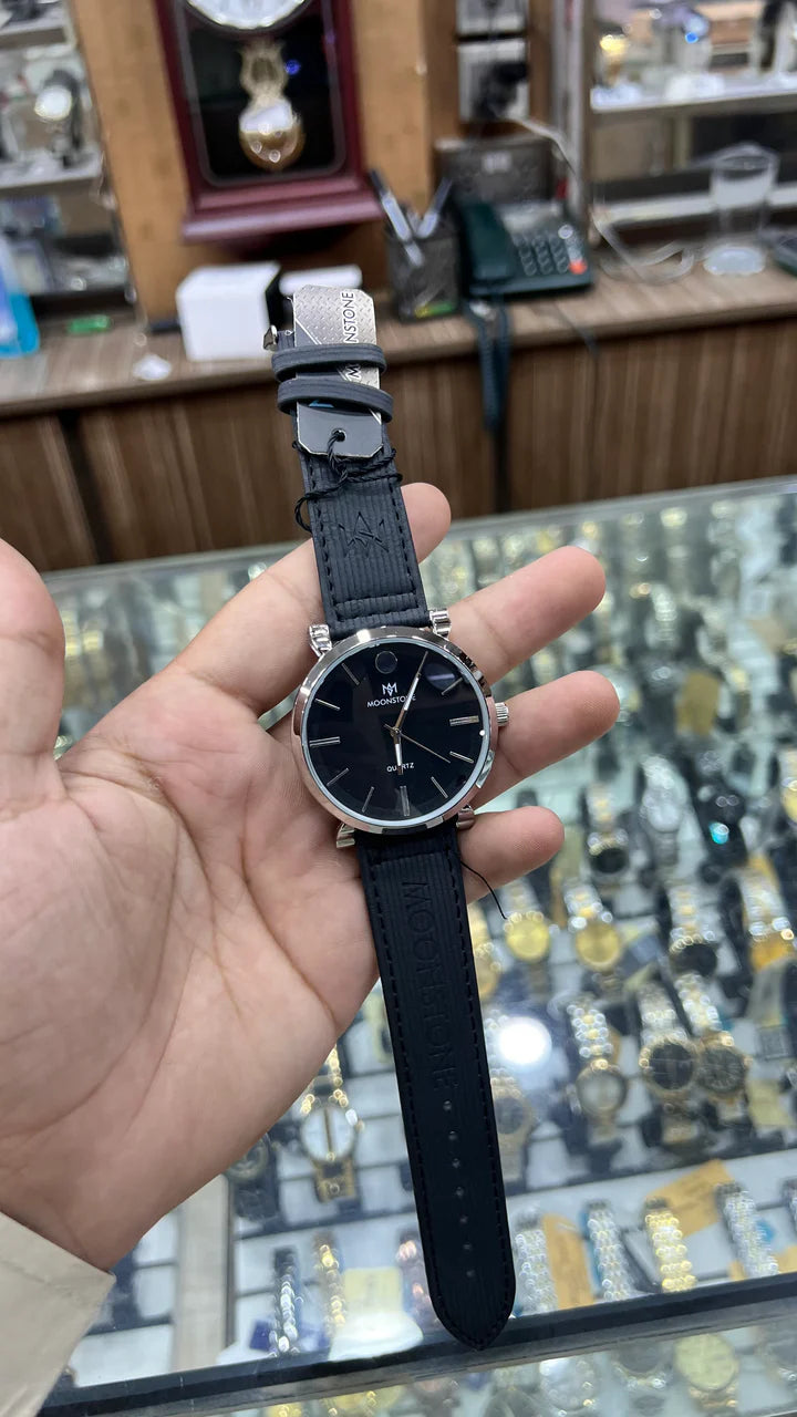 Moonstone leather Men’s Watch – Brown & Black Leather Strap | Stylish Jeans Look