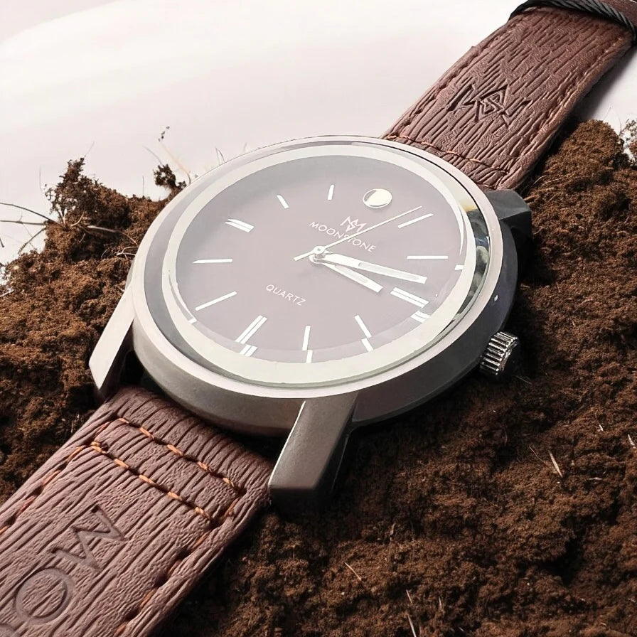 Moonstone Men’s Watch – Brown & Black Leather Strap | Stylish Jeans Look