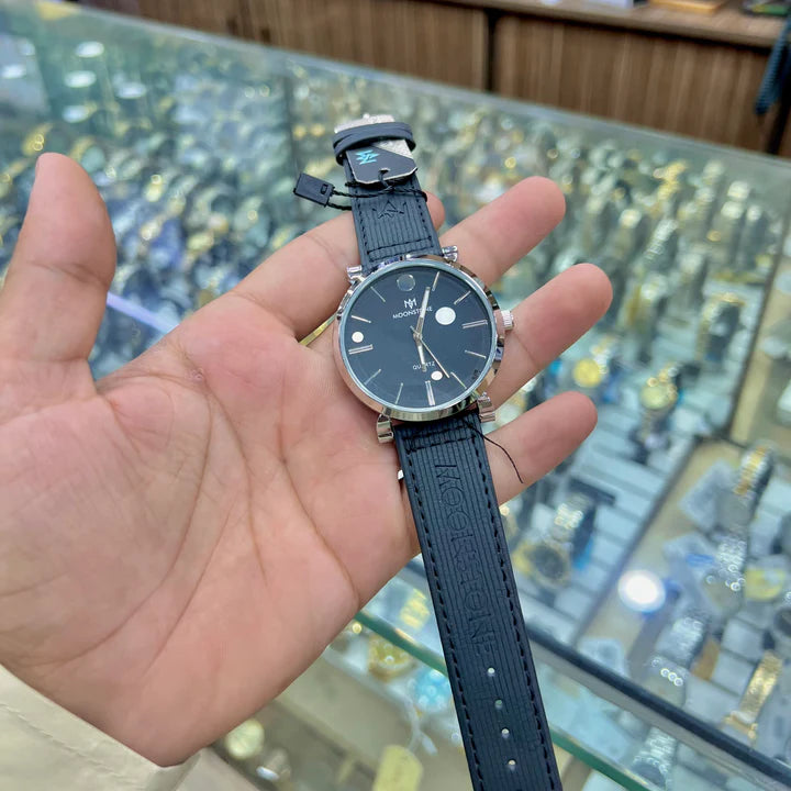 Moonstone leather Men’s Watch – Brown & Black Leather Strap | Stylish Jeans Look